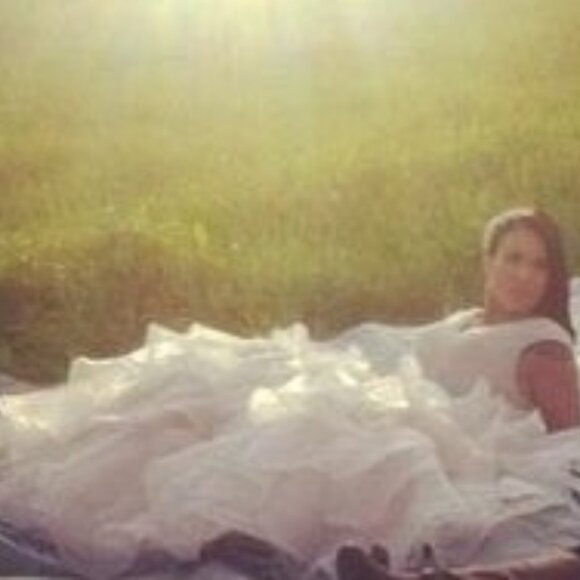 SAMPLE PROM Dress Princess, Ruffle Ballgown, Champagne Off-the-shoulder BLING - Picture 5 of 11